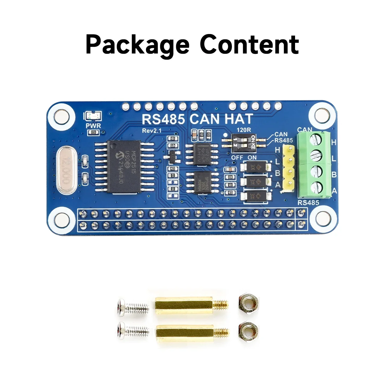 Waveshare RS485 CAN HAT For for for Raspberry Pi 5/4B/3B/Pi Zero/Zero, Allows Stable Long-Distance Communication via RS485/CAN