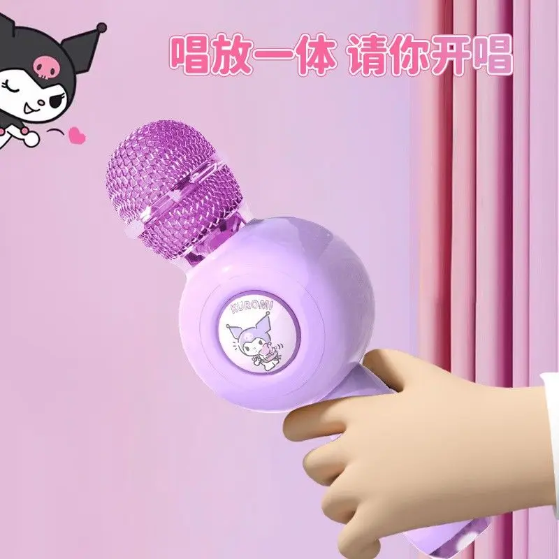 Sanrio Kuromi ไมโครโฟนร้องเพลงเด็กการ์ตูน Cinnamoroll การเชื่อมต่อบลูทูธไร้สายไมโครโฟนเสียงแบบบูรณาการ