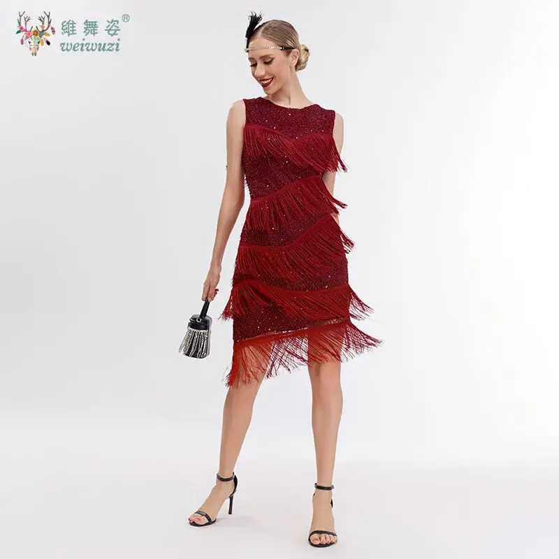 

Round Neck Fashion Vest Sleeveless Tassel Sequin Bead Embroidery Mesh Embroidery Evening Dress Latin Dance Cha Cha Dance Party