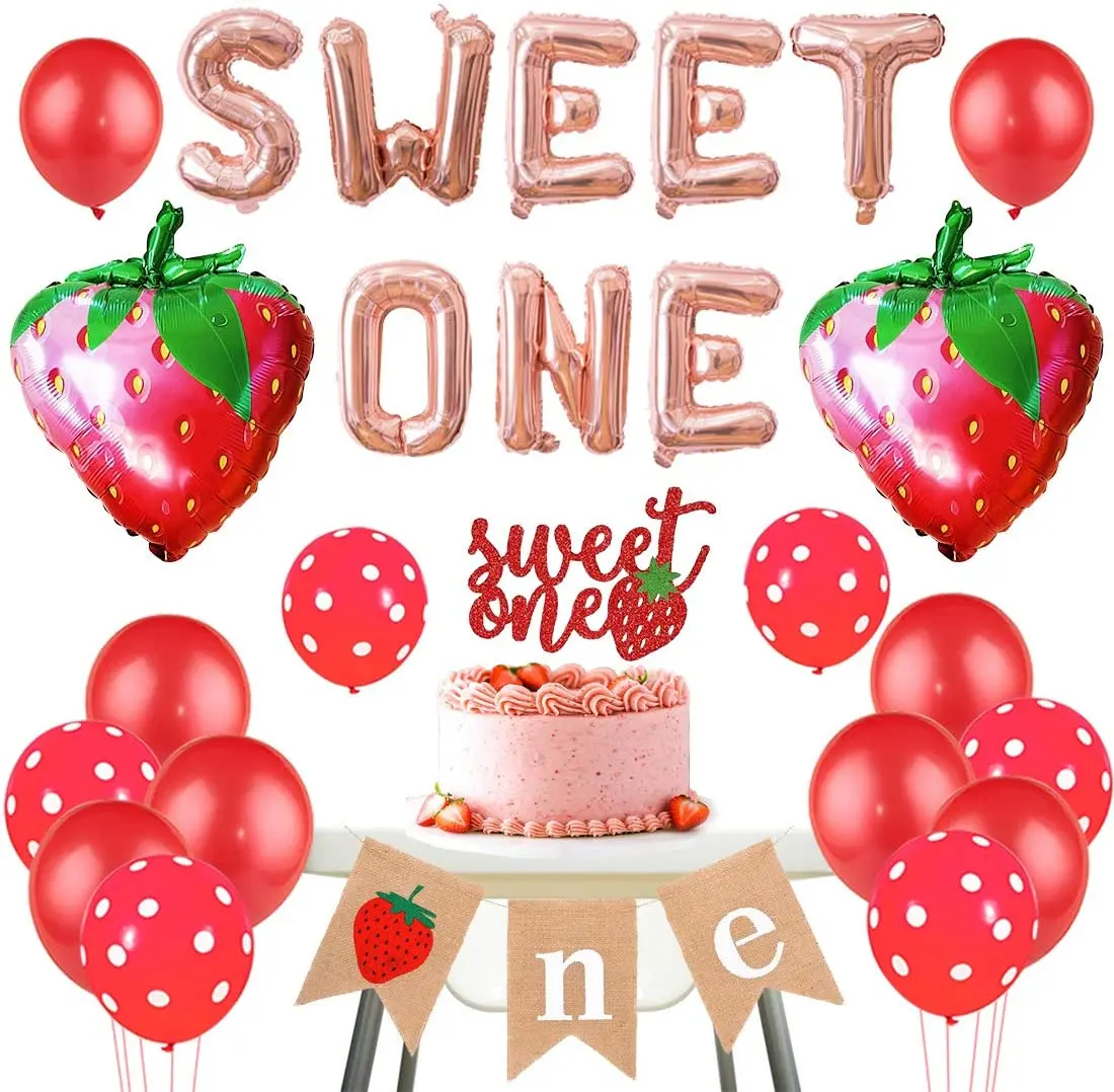 

Strawberry 1st Birthday Decorations Berry Sweet One Balloons Cake Topper One Highchair Banner Girl Berry First Birthday Party