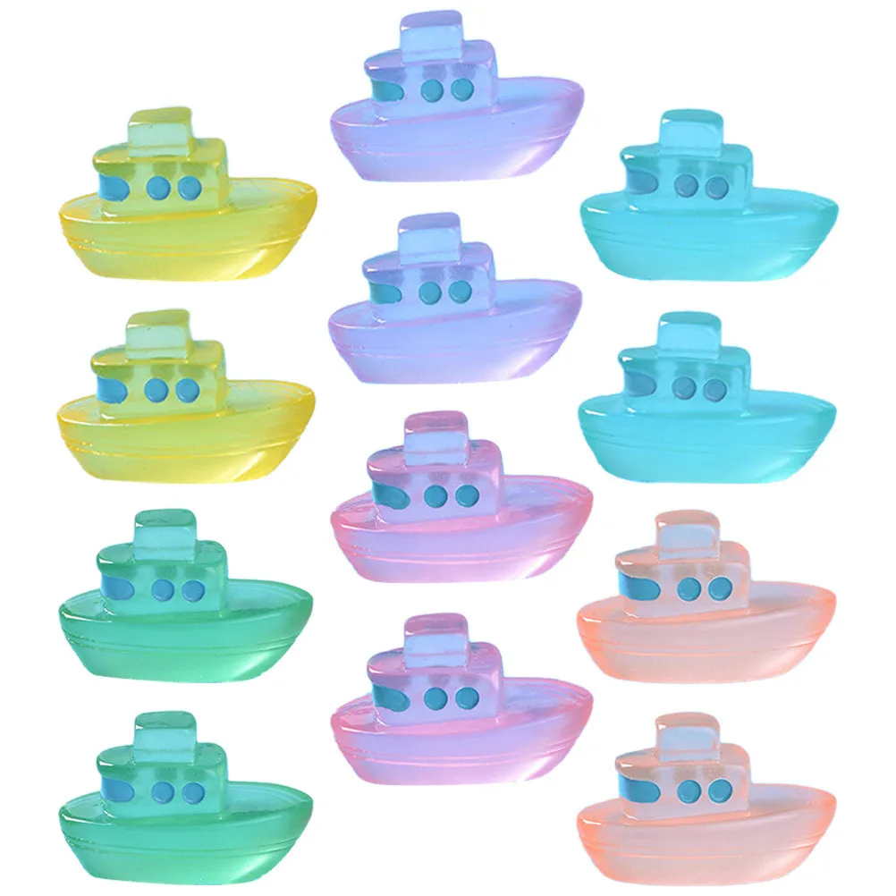 

12Pcs Mini Resin Boats Luminous Micro Landscape Crafts Night Glow Boat Decorations for Car Garden Use Resin Mini Boat