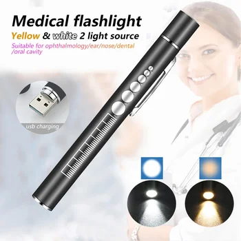 USB Rechargeable Medical Handy Pen Light Mini Nursing Flashlight LED Torch Lamp With Stainless Steel Clip Pocket Led Flashlight 1