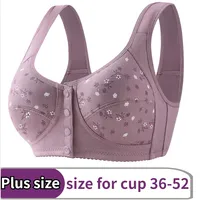 Plus Size Women Soft Cotton Sports Bra Wire Free Bras Front Closure Brassiere Comfortable Thin Underwear Middle-aged Elder