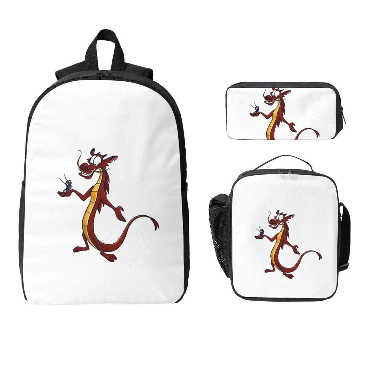 

Mushu From Mulan Backpack Student Boys Girls BookBag School Bag Laptop Shoulder Bags 3ps Insulated Lunch Bag Pencil Case