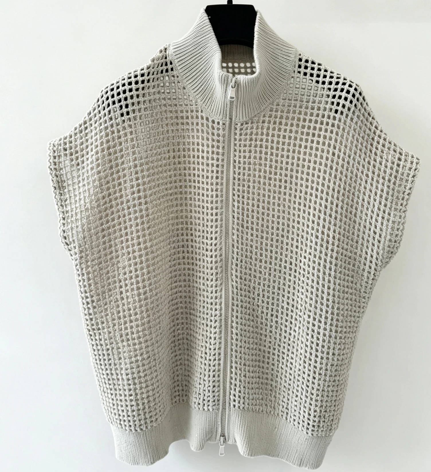 

High-End Early Spring Women's Knitted Zipper Shoulder Drop Needlework Sequin Cotton Open Cardigan Vest Top BC Hollow out