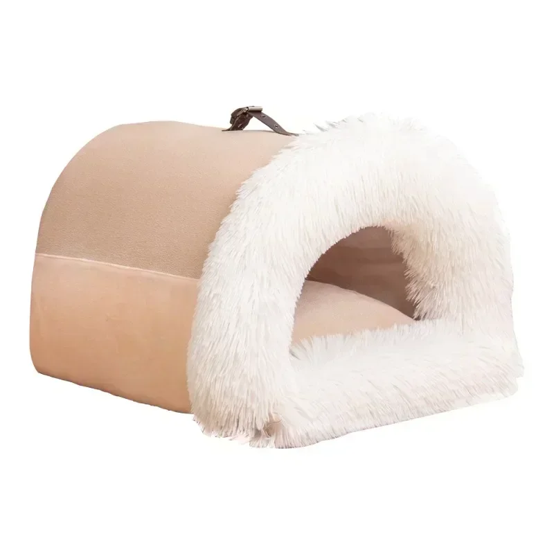 Winter Plush Cat Bed Large Size Dog Kennel Warm Cat House Villa Comfort Kitten Nest Closed Cats Home Puppy Sleep Mat