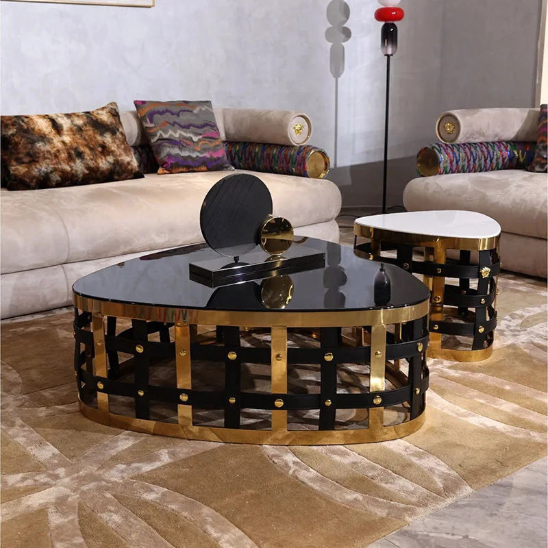 New light luxury coffee table size designer advanced artistic sense shaped stainless steel creative marble coffee table