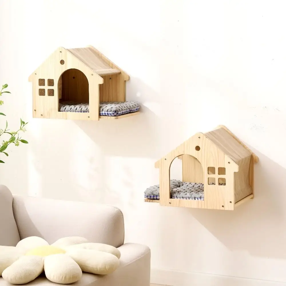 

Dual Wall-Mounted Cat Shelves with Removable Pillows and Perch