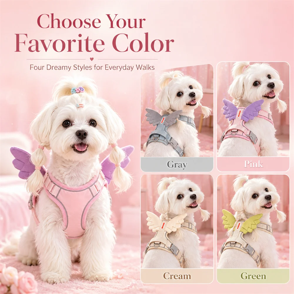 

Angel Wings Dog Sling and Leash Set Breathable Honeycomb Mesh Material Can Be Adjusted Suitable for Small and Medium-sized Dogs