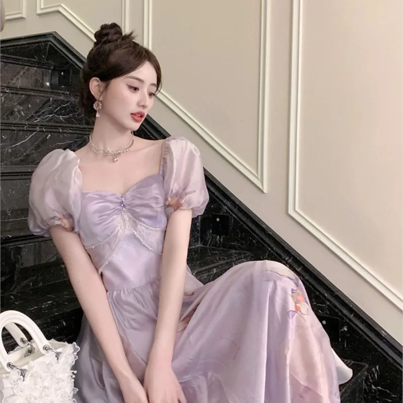 Wear Purple Dress for Female Birthday Party Little Adult Seaside Vacation