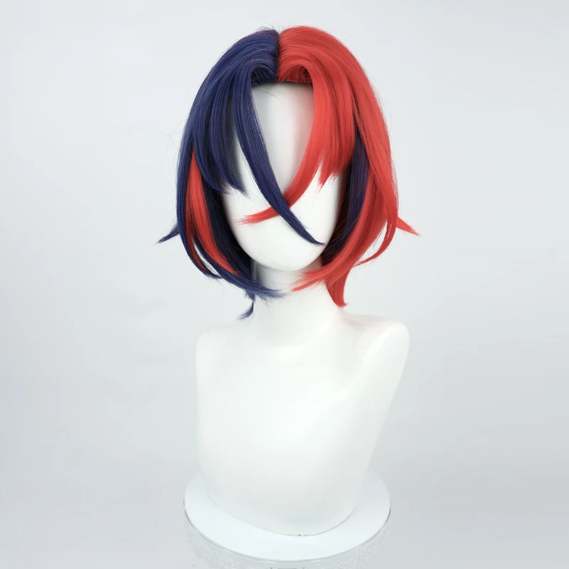 Fire Emblem Engage Alear Cosplay Wig 30cm Short Straight Blue And Red Men Wigs Heat Resistant Game Male Headwear