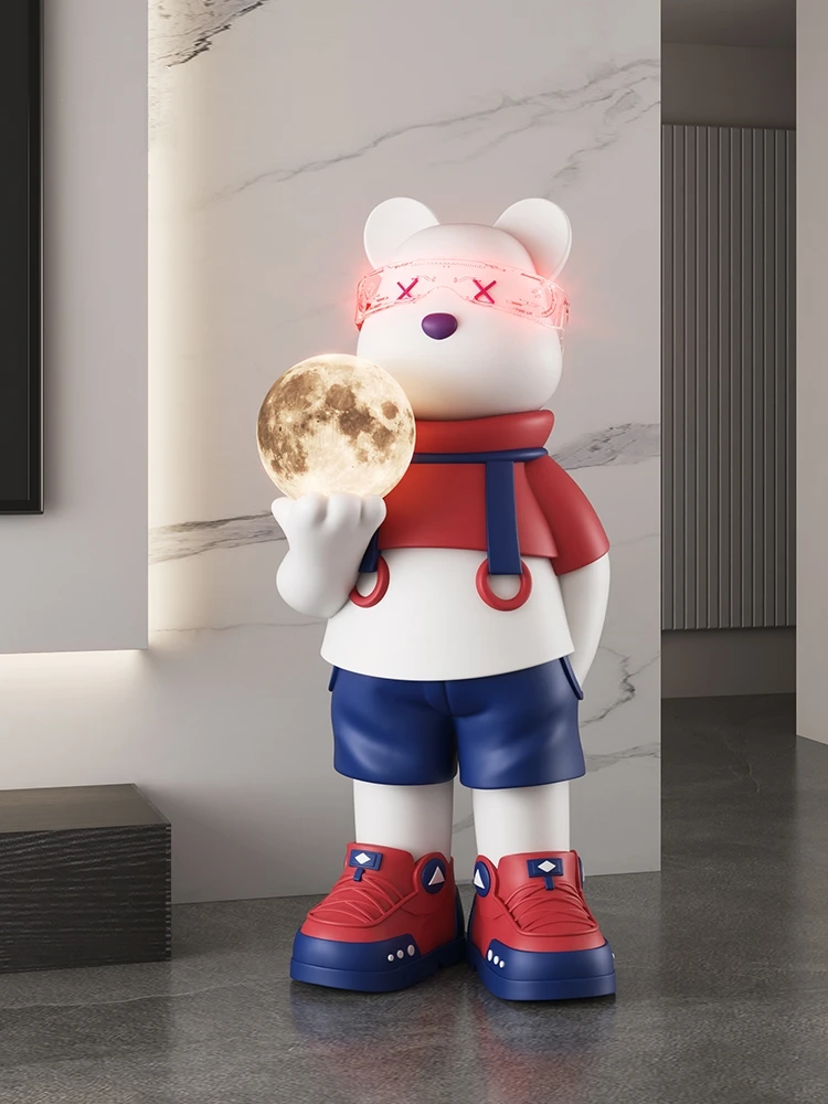 

Home Decor Luminous Glasses Bear Statue Blessing Ornaments Living Room Welcome Bear Sculpture Floor Decoration Housewarming Gift
