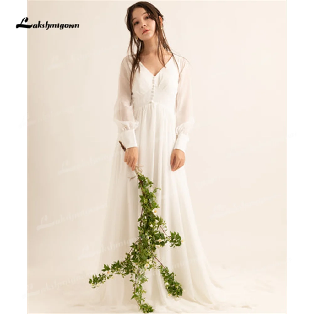 Lakshmigown V Neck A Line Wedding Dress 2025 Sweep Train Chiffon Wedding Gown wedding dresses for briderobe mariée for woman