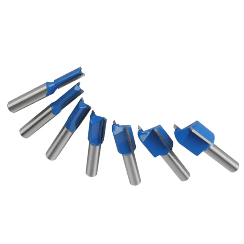 8MM Shank Blue Straight Bit Router Bits 7PCS Set Woodworking Milling Cutters for Wood Bit Face Mill End Mill Wood Cutter