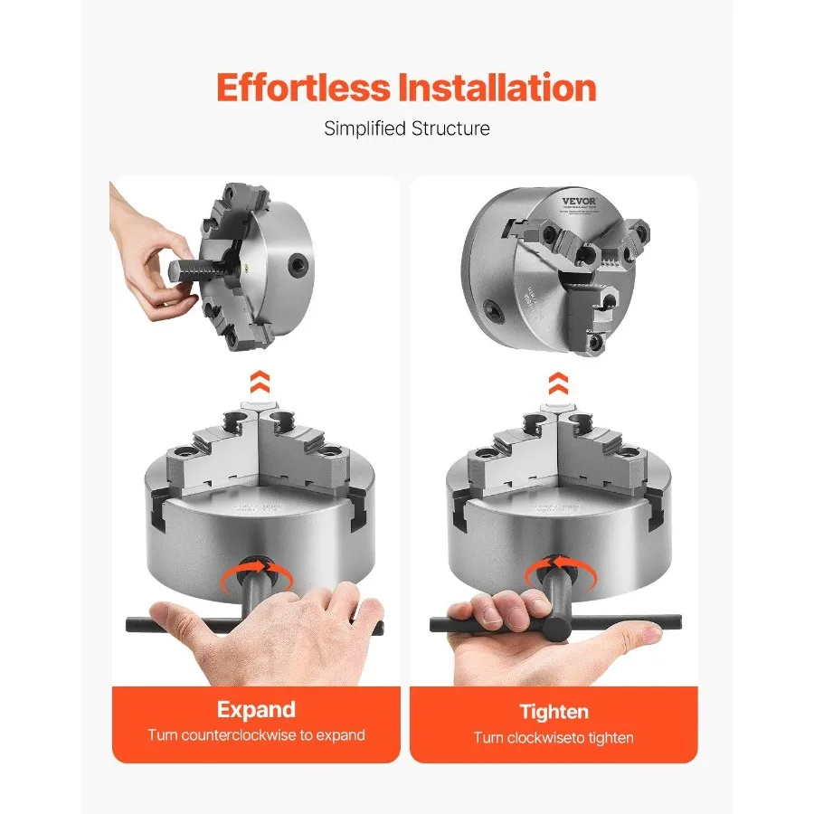 Mandril de torno de 3 mandíbulas 6 Polegada 160 mm Mandril autocentralizado com 1 1 2 in8 Placa de apoio rosqueada 0,125,71 pol (3145 mm) Faixa de fixação com