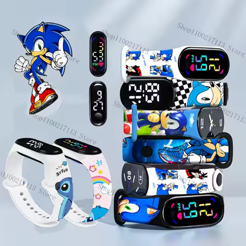 Stitch children‘s watch Anime figures Sonic LED Luminous Touch Waterproof Electronic Sports Watch boys girls Birthday Toys Gifts