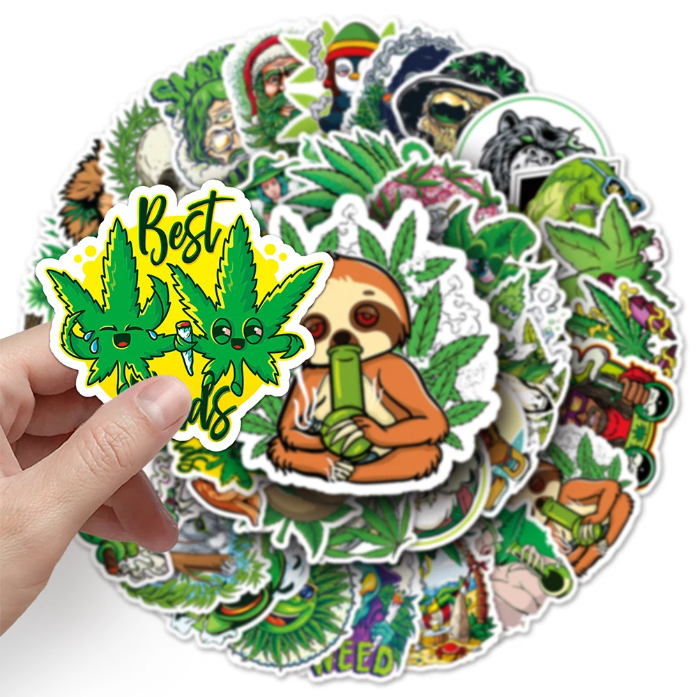 10/30/50PCS Leaves Weed Smoking Cool Stickers for Kids Toys Waterproof Graffiti Motorcycle Phone Car Funny Characters Sticker