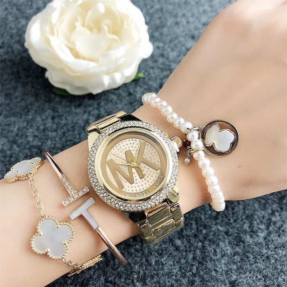 Brand new Michael Kors luxury women's bag with a diamond-studded dial, quartz movement, casual business style, alloy material, s