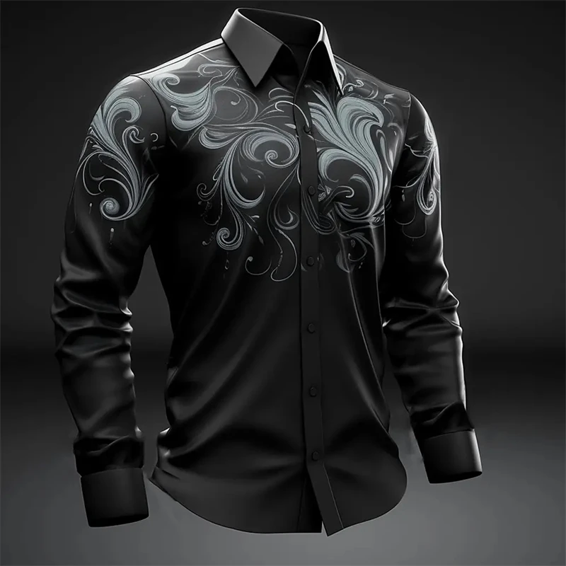 Men's Long Sleeve Shirt Multi-color Relief Pattern 3D Printed Tops Button Down Shirt Outdoor Autumn Lapel Shirt Men's Clothing