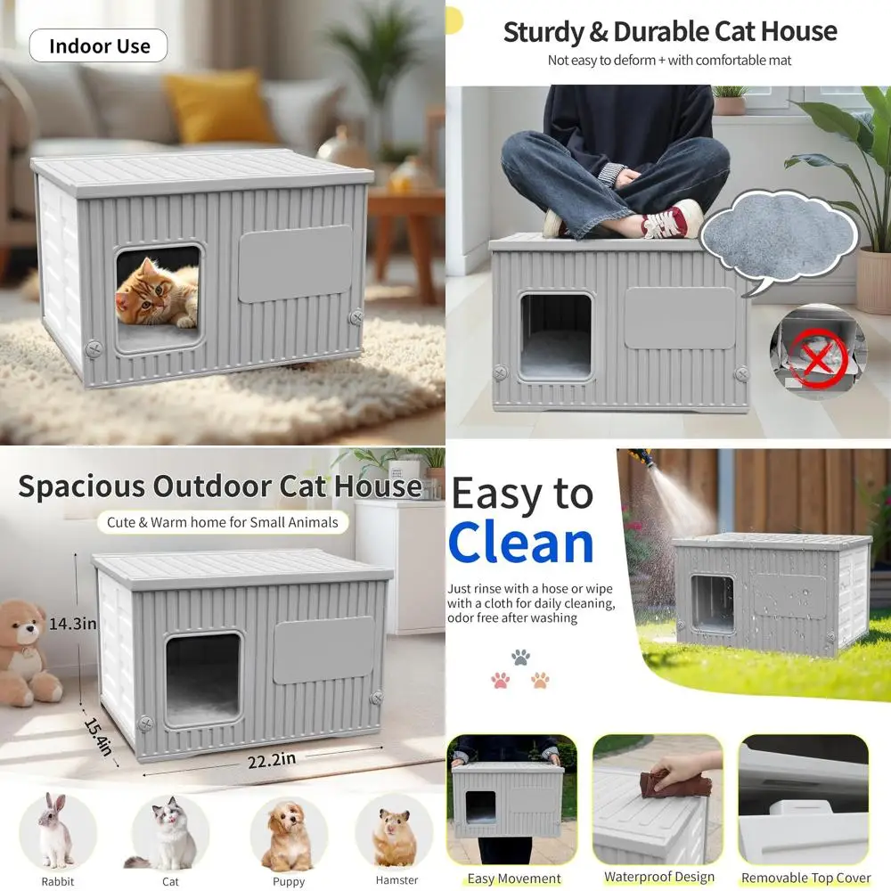 

Всепогодный уличный укрытие для кошек с мягким ковриком, прочный пластиковый корпус для кошачьих когтей, простая сборка, просторный серый C