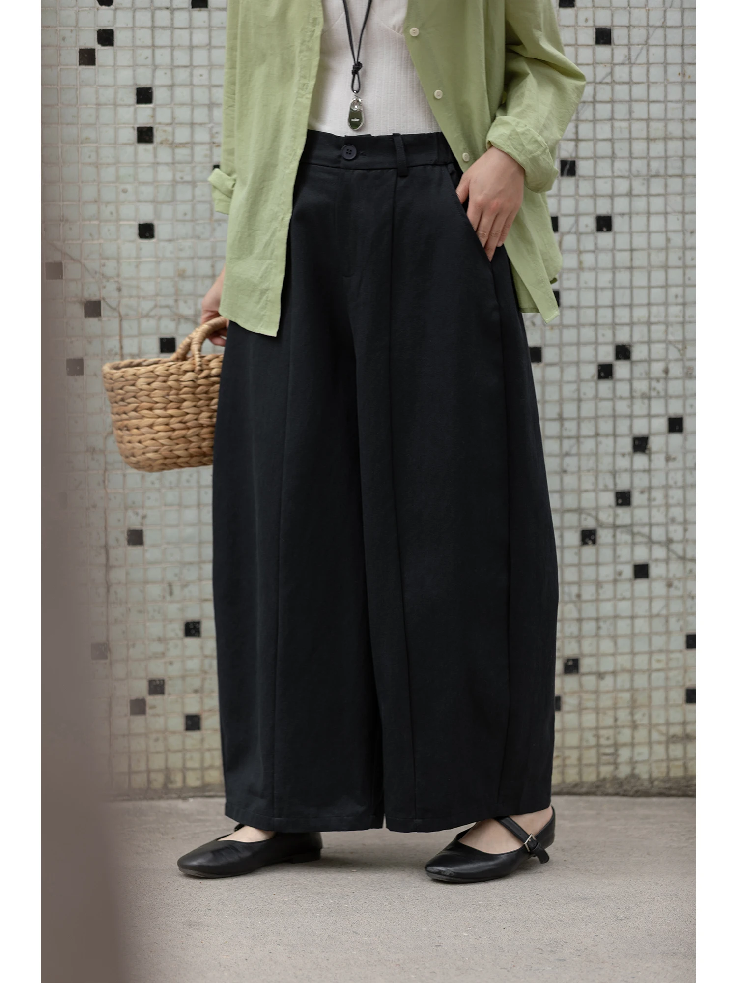 

Kige Carrot Pants High Waist Wide Leg Casual Trousers Women's Premium Quality Half Elastic Waist Loose Fit Comfortable