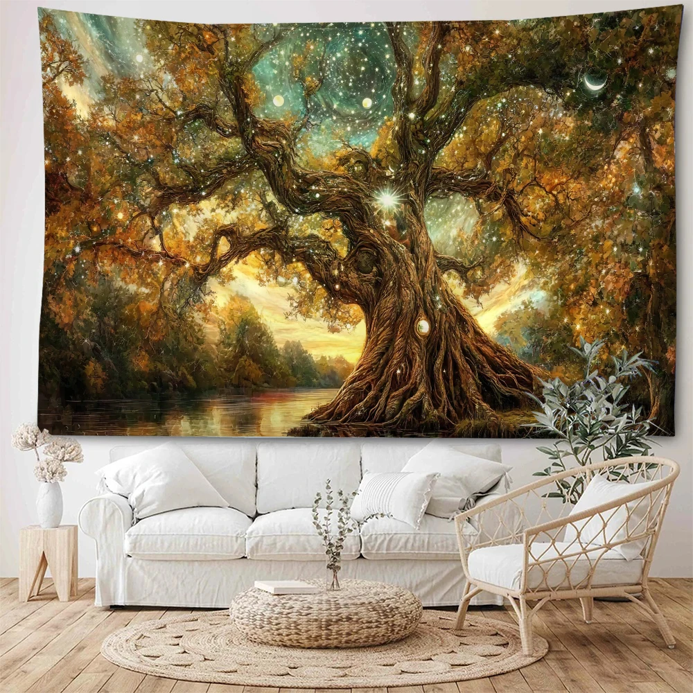 Dreamy Tree Landscape Tapestry, Famous Master's Masterpiece, Tree Painting, Home Background Decoration Tapestry