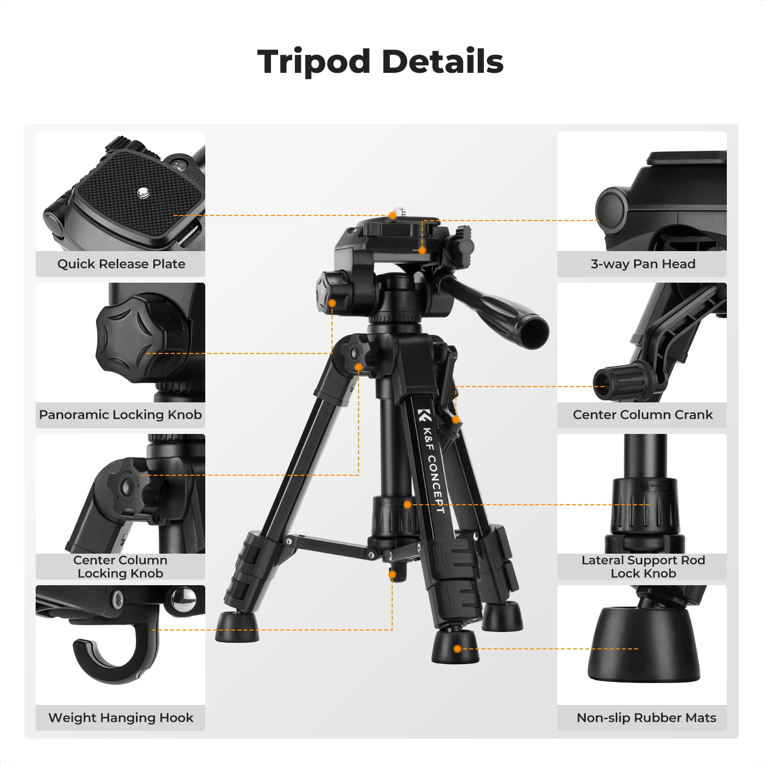 

K&F CONCEPT Mini Tabletop Tripod 25" Aluminum Desktop Stand with Remote Control for Phone Camera DSLR Video Recording S233A0