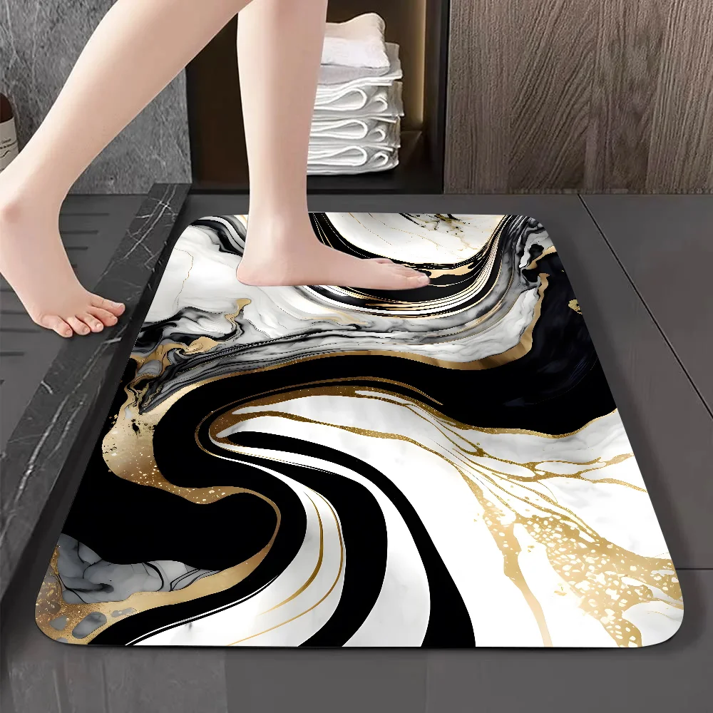 Luxury Black Gold Marble Floor Mat Graphic Printed Flannel Doormats for Bathroom Kitchen Entrance Carpet Home Decor