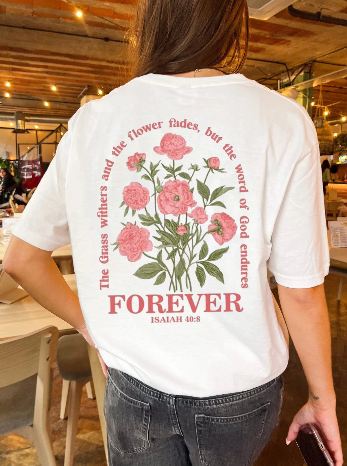 Blumen-Grafik Baumwoll-T-Shirt Boho Christliches T-Shirt Damen Bibelvers T-Shirt Jesus-Bekleidung Vintage Blumen-Shirt Damenkleidung