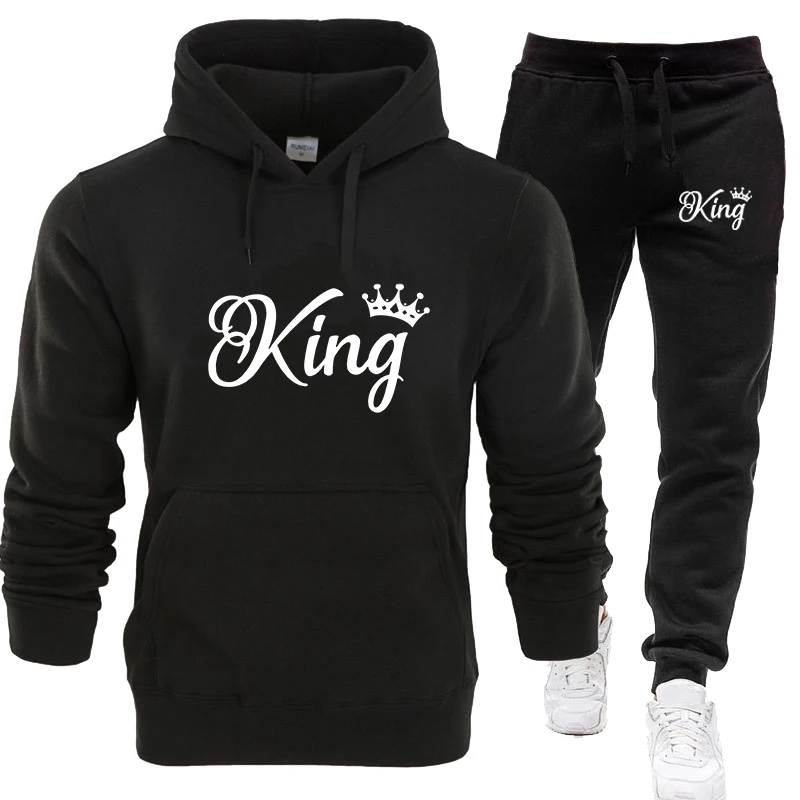 New Fashion KING Printed Hoodie Set Autumn/Winter Couple Hoodie+Pants Two Piece Set Sports Fitness Hoodie Pants
