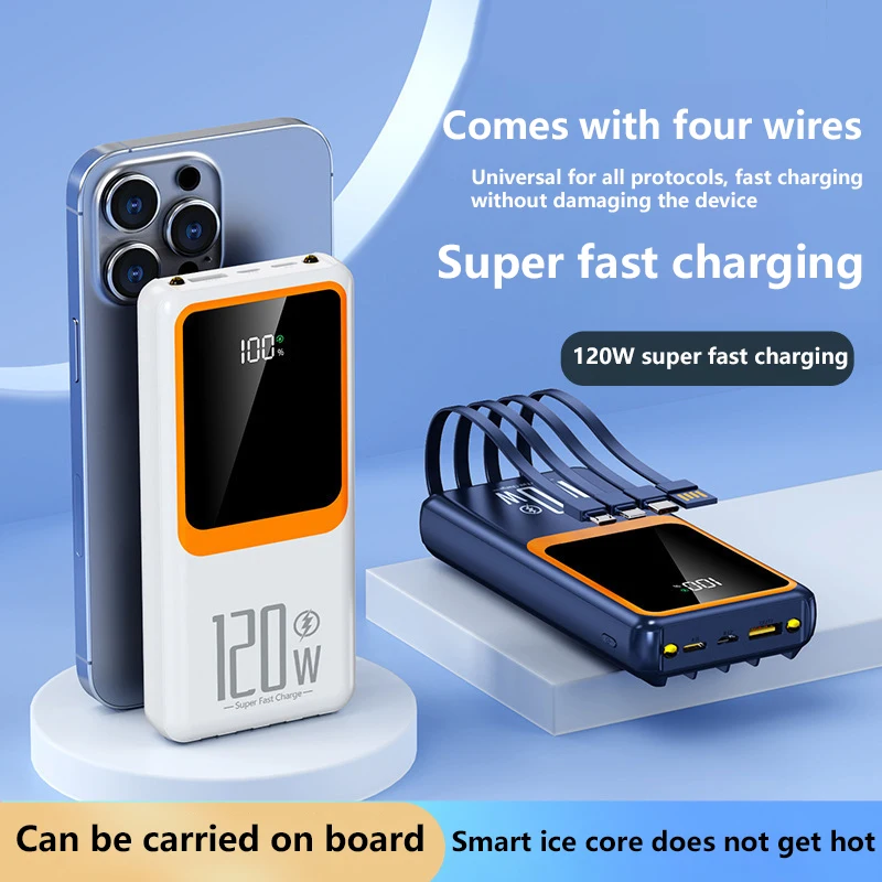 120W 100000mAh Super Fast Charging Power Bank Convenient Mirror-like Screen Digital Display Business Powerbank for All Phones