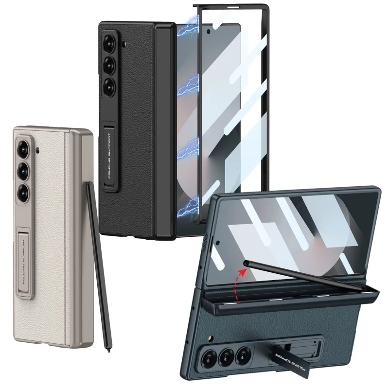 

Magnetic Hinge Leather All-included Pen Slot Case For Samsung Galaxy Z Fold 6 5 4 5G Screen Glass Folding Protective Cover