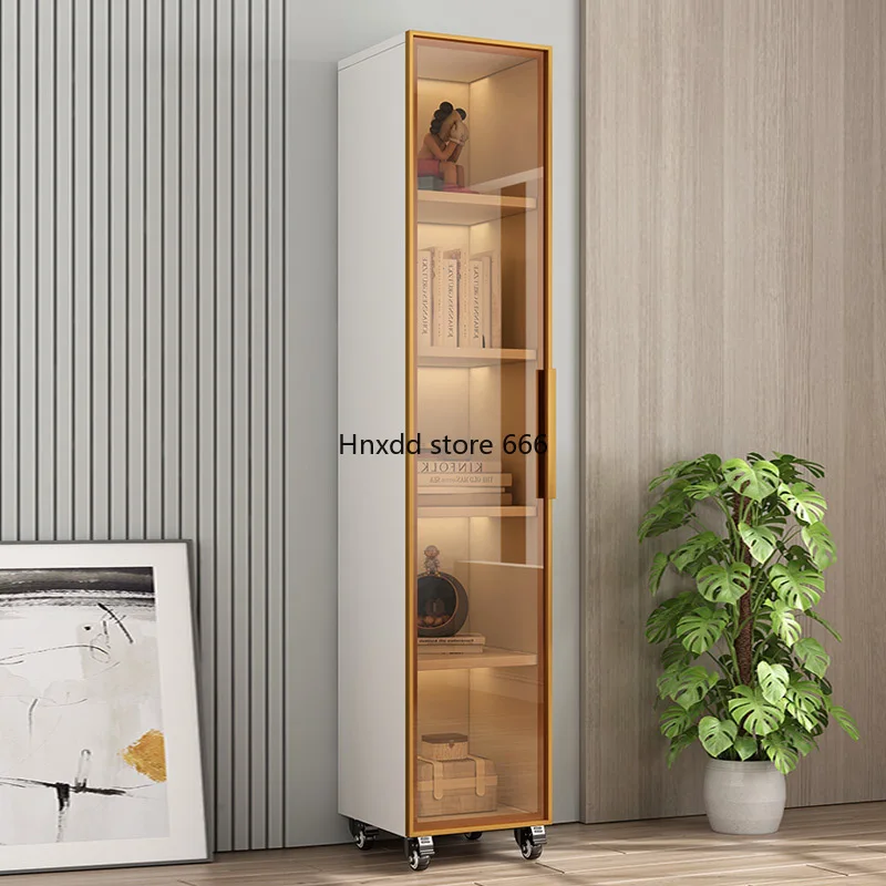 Bookcase with glass door dustproof bookshelf household bedroom locker narrow slot storage