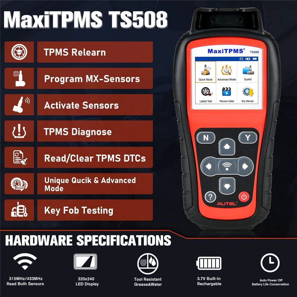 AUTEL MaxiTPMS TS508 Improved TPMS Work Experience Quick Advance Mode Support 315MHz 433MHz Sensors TPMS Auto Diagnose TS 508