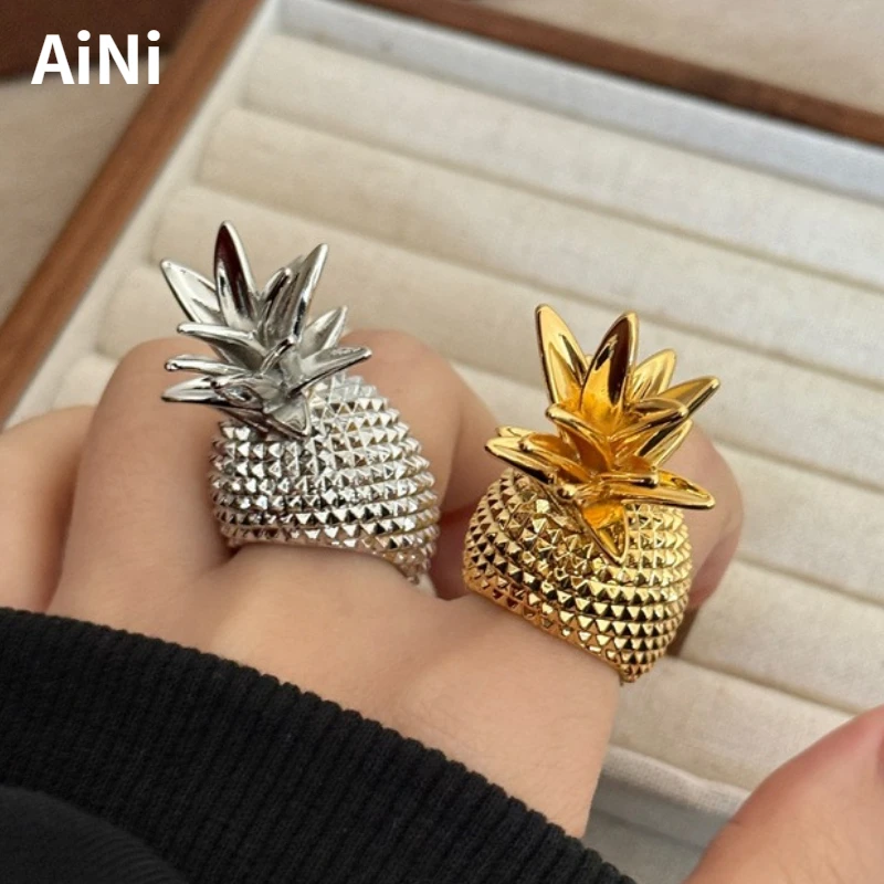 

Modern Jewelry European and American Design Metal Wide Pineapple Rings For Women Party Gifts Exaggerative Accessories Hot Sale