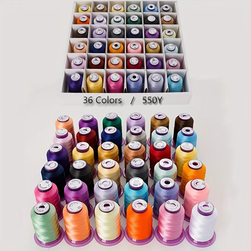 36 Colors Embroidery Machine Thread Kit 550Y for Computerized Embroidery and Decorative Sewing Polyester Thread