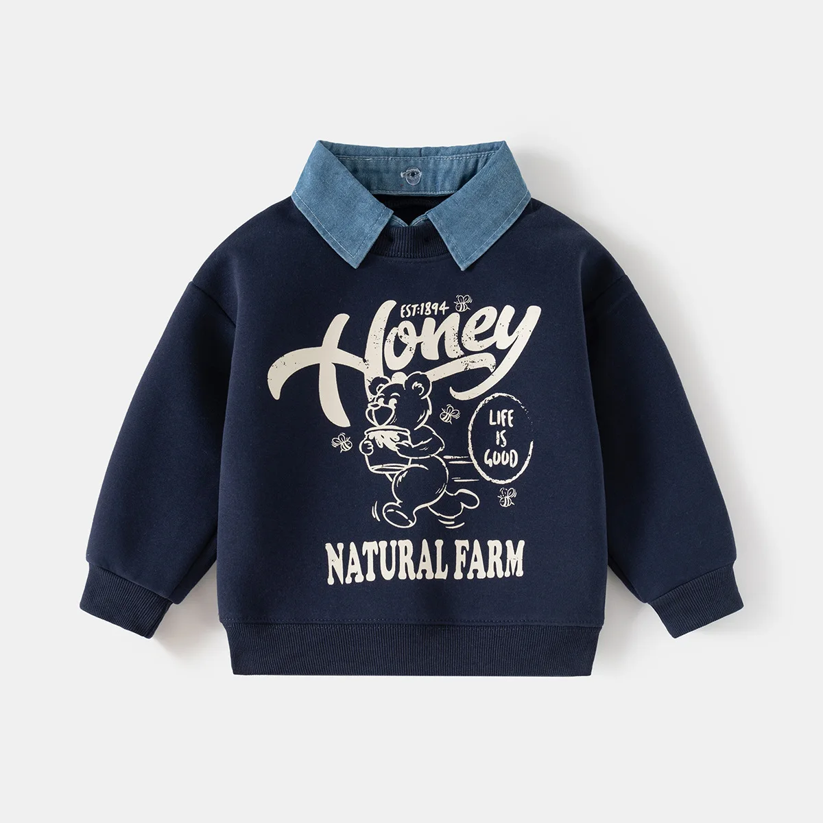 

Spring Autumn New Children Clothes Korean Style Boys Fake Two Piece Sweatshirt Detachable Collar Cartoon Printed Long Sleeve Top