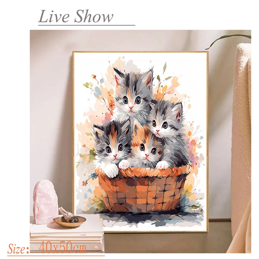 PhotoCustom Diy Gemälde nach Zahlen Kit Tier Katze Malen Leinwand Bild Ölgemälde nach Zahlen handgemalt für Erwachsene Home Decor