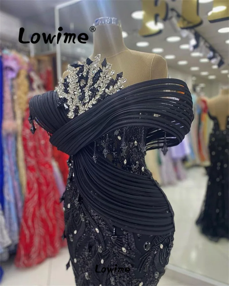 ﻿ Robe De Soiree Elegant Black Party Dress Women Evening Gowns Wedding Prom Dresses 2024 Off Shoulder Crystals Mermaid Aso Ebi