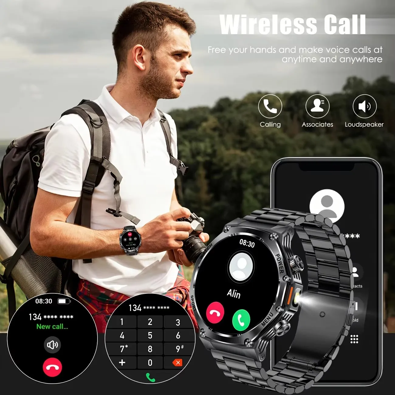 Jam Tangan Pintar Tahan Air 800 MAh Senter Luar Ruangan Baru 2025 untuk Pria Wanita Layar AMOLED HD 1.8 Inci Panggilan Nirkabel Olahraga Kebugaran