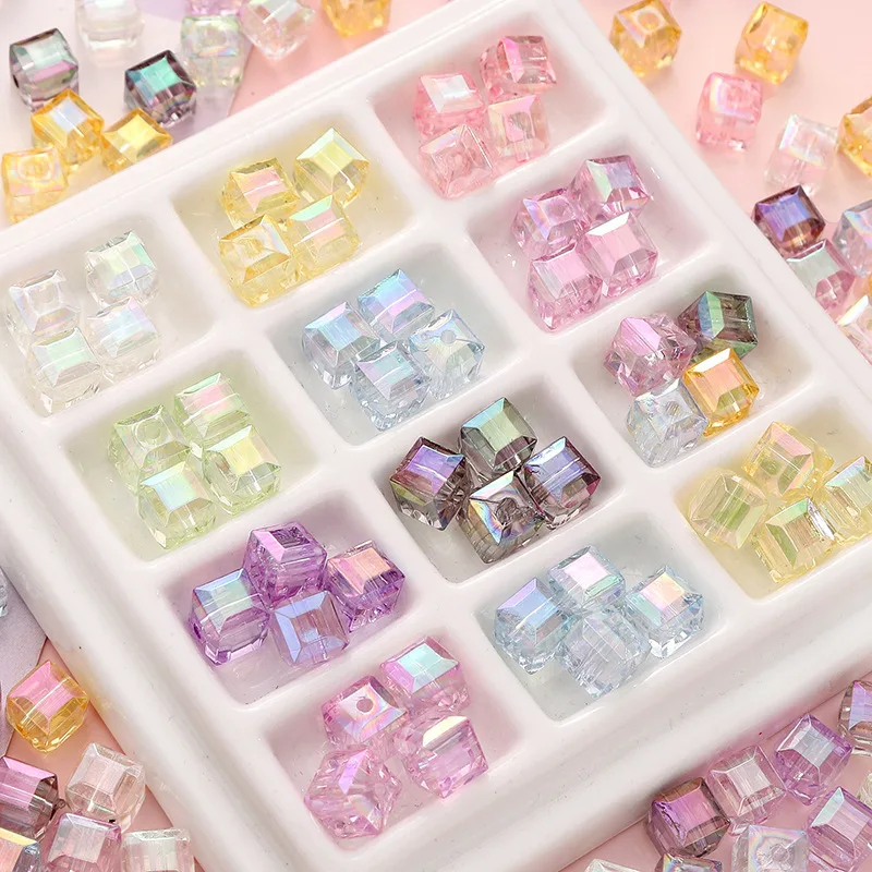 10PCS 8mm Square Crystal Beads Colorful Faceted Glass Loose Spacer Bead For Jewelry Making DIY Clothing DIY Accessories