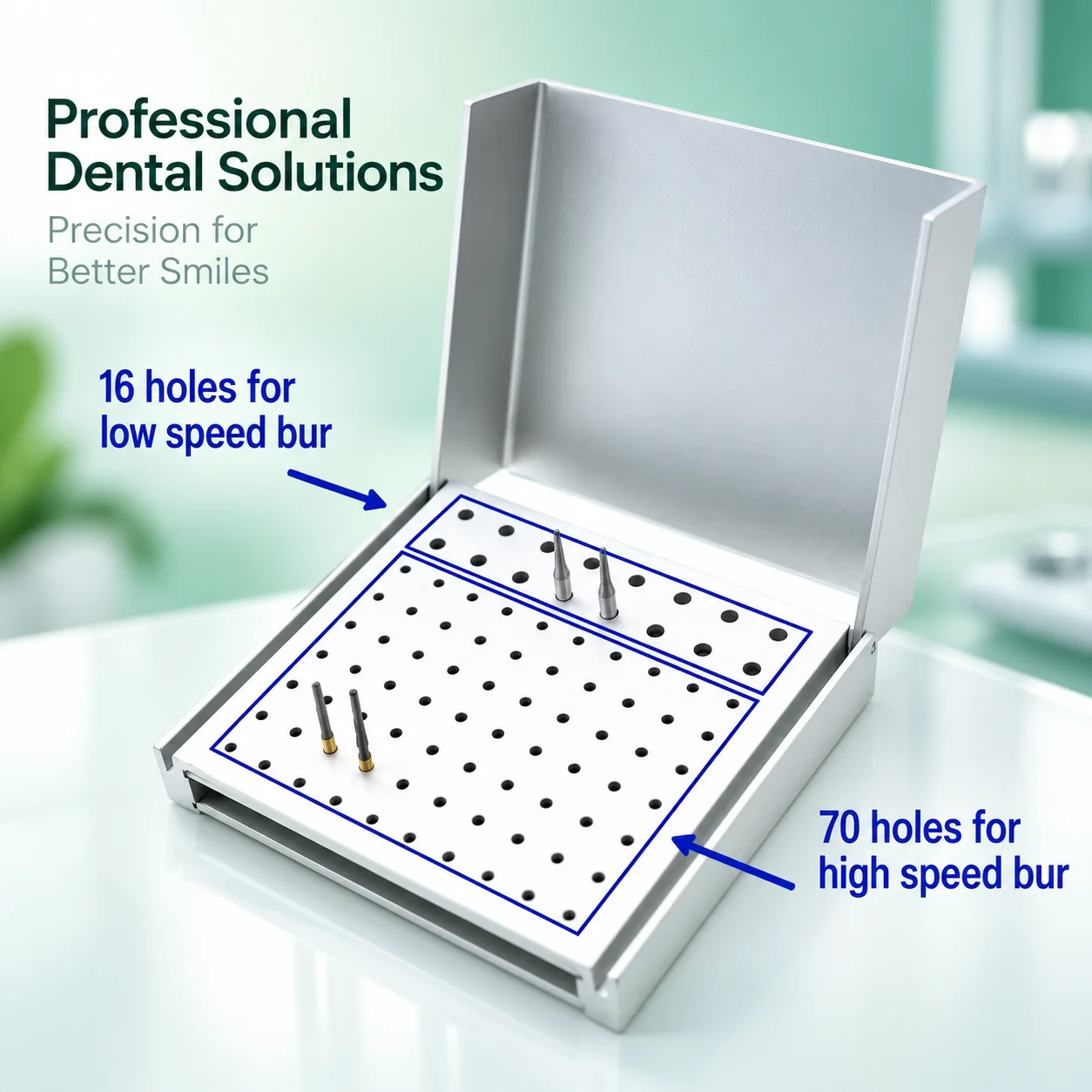 Professional 86 Holes Dental Bur Sterilizer Box Autoclavable Dustproof 70 High 16 Low Slots 3 Colors for Dental Clinic Use