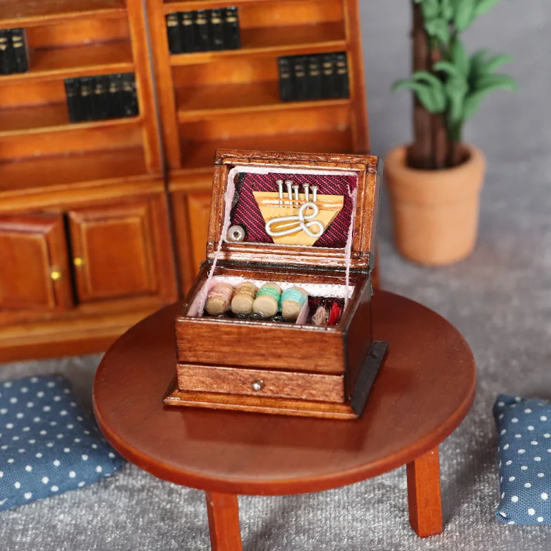 1:12 정교한 인형 집 액세서리 미니 가구 액세서리 재봉틀 장면 구식 재봉 키트 인형집 장난감