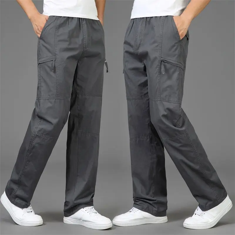 Pantalones largos de algodón para hombre, pantalón informal, holgado, cómodo y recto, 5XL talla grande, primavera, 2024