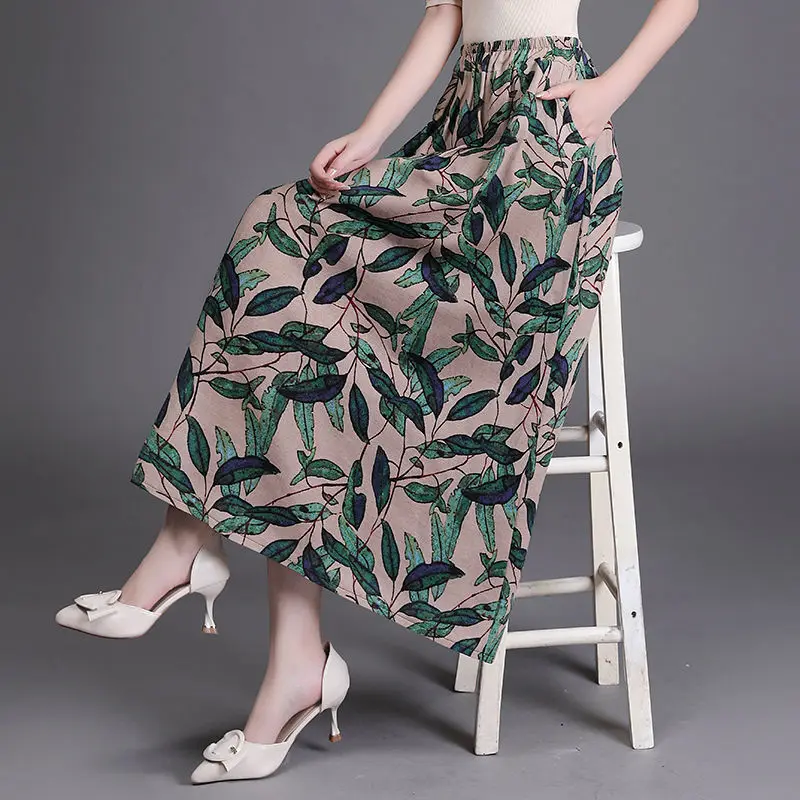 Retro Printed Midi Skirt For Women Long Skirts Spring And Summer Loose And Casual Ladies