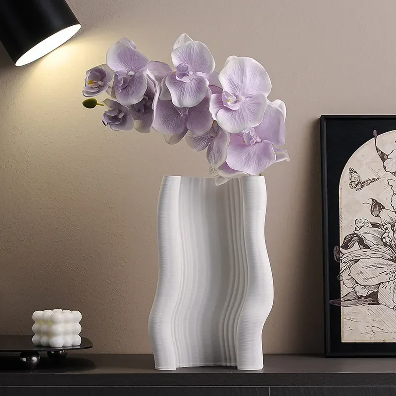 X20Three-dimensional Geometric Pleated Ceramic Vase Flowerpot Ceramic Handicrafts Wavy Shape Flower Vase Home Decoration