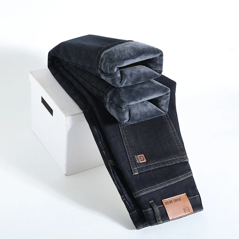 2026 Winter Fleece Thick Warm Men Jeans Slim Skinny Stretch Straight Classic Version of  Denim Plush Pants Male Brand Clothing