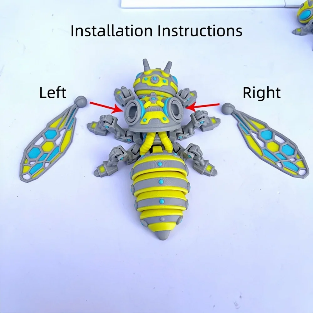 3D Printed Mechanical Bee Toy Joints Can Move Sizes 8/10cm Jointed Full Movable Birthday Gift Realistic Animals Decorative
