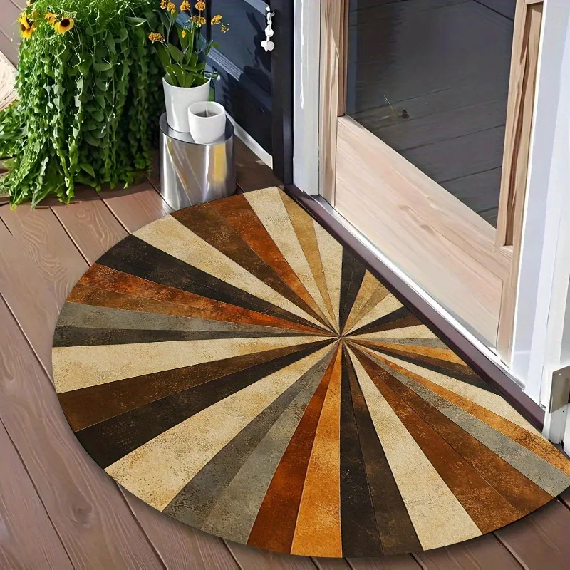 Vintage Woven Boho Spiral Sun Geometric Non Slip Half Round Doormat Neutral Farmhouse Porch Semicircle Floor Carpet