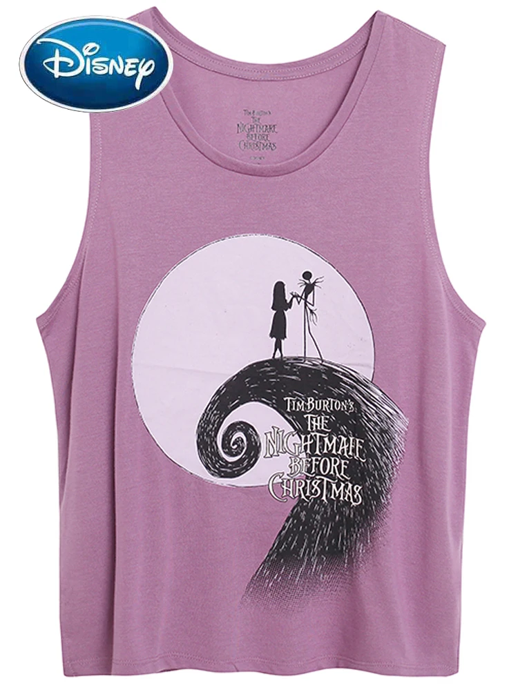 Disney The Nightmare Before Christmas Cartoon Print Tank T-Shirt Fashion Women O-Neck Pullover Sleeveless Tee Tops Summer Female